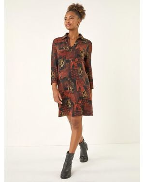 Roman Patchwork Print Shift Dress - Natural