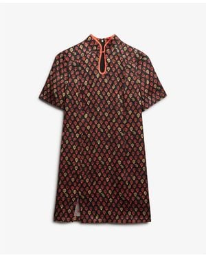 Superdry Mandarin Jacquard Mini Dress - Brown