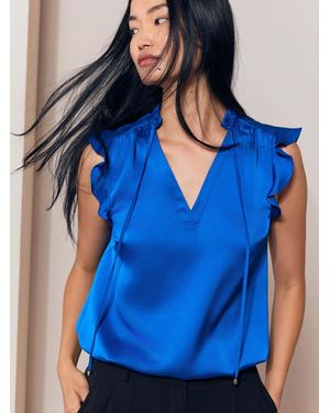 Lipsy Cobalt Ruffle V-Neck Satin Sleeveless Blouse - Blue