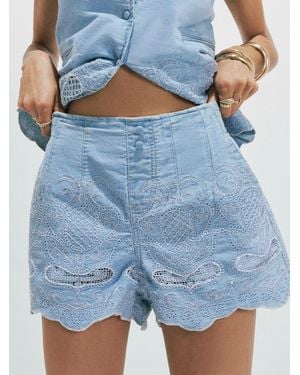 River Island Embroidered Elasticated Denim Shorts - Blue