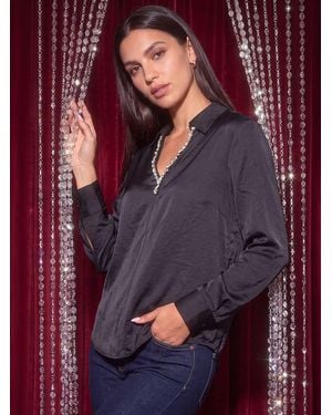Roman Satin Embellished Neckline Top - Purple