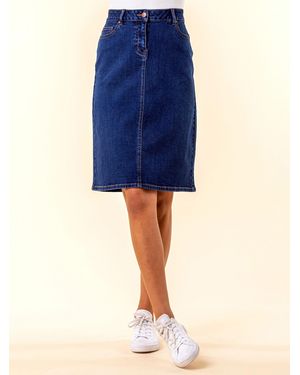 Roman A-Line Knee Length Denim Skirt - Blue