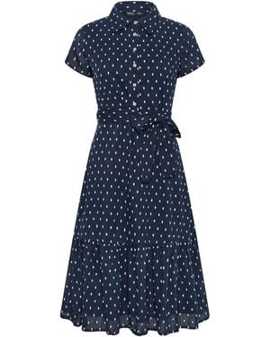 M Com Petite Dobby Short Sleeve Shirt Dress - Blue