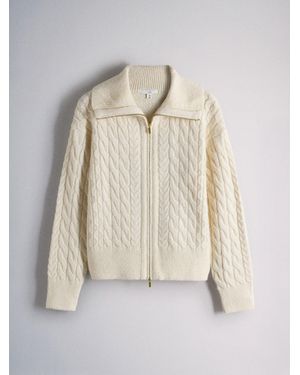 The Set Cable Cardigan With Wool - Natural
