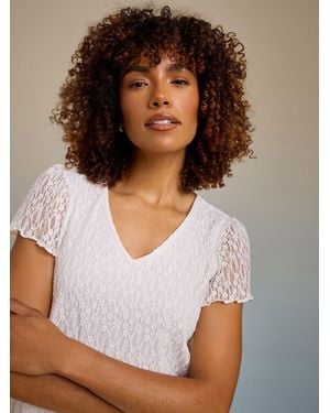 M Com Floral Lace V-Neck Top - White