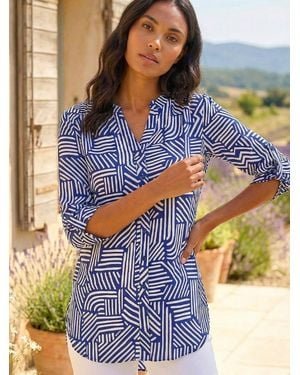 Roman Geo Mono Print Buttoned Blouse - Blue