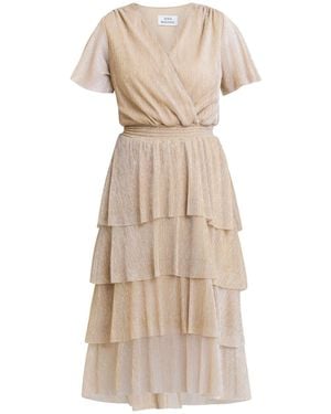 Gina Bacconi Cheri Metallic Knit Tiered Dress - Natural