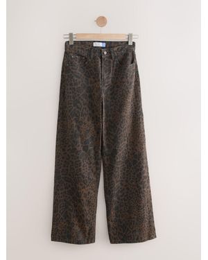 Next Leopard Print Wide Leg Denim Jeans - Brown