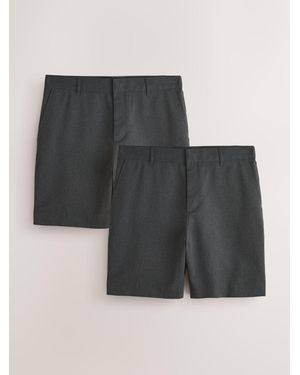 Next Regular Fit Plain Front Smart Shorts 2 Pack - Black