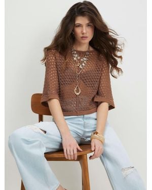 River Island Crochet Short Sleeve T-Shirt - Brown