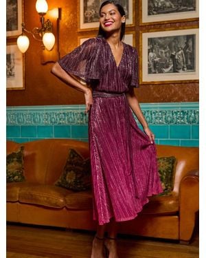 Roman Ombre Shimmer Plisse Midi Dress - Pink