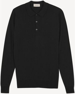 John Smedley John Smedley Belper Long Sleeve Merino Wool Polo Shirt - Black