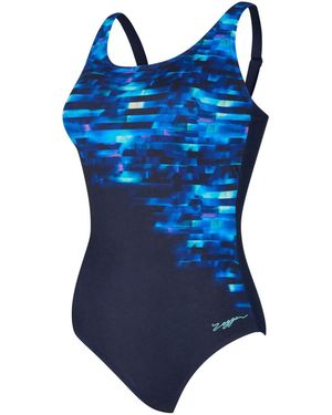Zoggs Adjustable Scoopback Swimsuit With Fixed Foam Cups And Tummy Control - Blue
