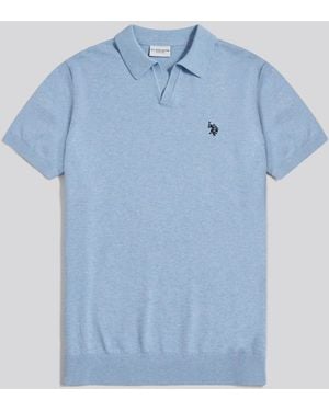 U.S. POLO ASSN. U. S. Polo Assn U. S. Polo Assn Combed Cotton Double Horsemen Revere Polo Shirt - Blue