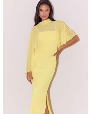 Lipsy Mesh Aysmmetric Cape Maxi Dress - Yellow