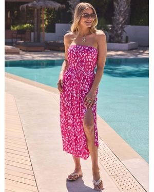 Sosandar Fleck Print Bandeau Shirred Waist Midi Dress - Black