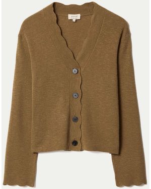 Jigsaw Cotton Scallop Cardigan - Green