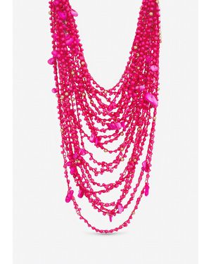 Mood Tone Beaded Statement Multirow Necklace - Pink