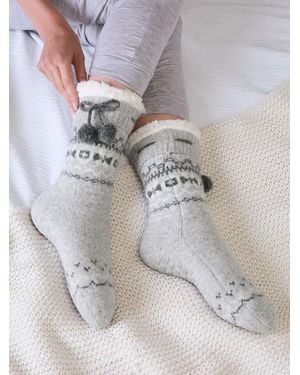 Totes Fair Isle Knit Slipper Socks With Sherpa Lining - Grey