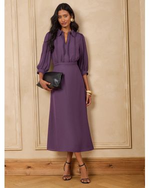 Love & Roses Zip Collar Plain Shirt Dress - Purple