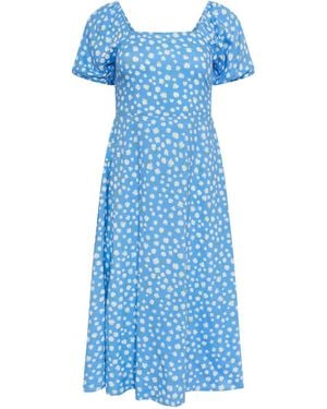 PixieGirl Petite Daisy Square Neck Puff Sleeve Midi Dress - Blue