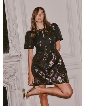 Love & Roses X V & A Jacquard Structured Mini Dress - Brown