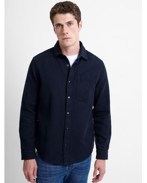 French Connection Cotton Fabric Long Sleeve Button Up Shirt - Blau