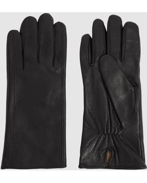 Reiss Giselle Gloves Leather Ruched, Size: S & M - Black