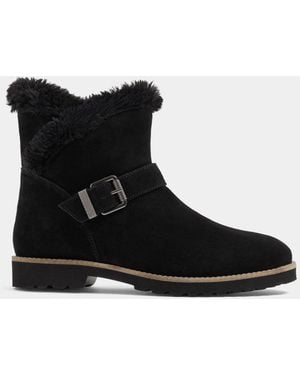 Evans Wide Fit Round Faux Fur Leather Boots - Black