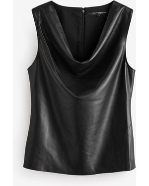 French Connection Elettra Pu Cowl Neck Sleeveless Top - Black
