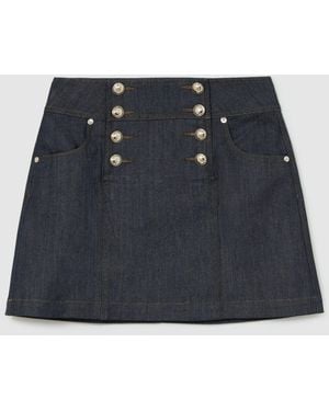 Reiss Skylar - Dark Blue Button-detail Denim Mini Skirt, Us 14