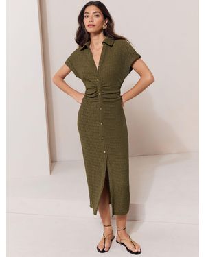 Lipsy Short Sleeve Textured Midi Shirt Dress - Green