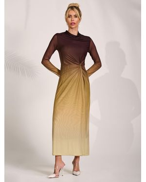 Jolie Moi Petite Long Sleeve Mesh Maxi Dress - Natural