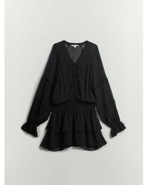 BHOEM Frills Mini Dress With Lace-Up Detail - Black