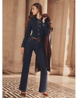 Lipsy Denim Cinched Waist Collared Shirt - Blue