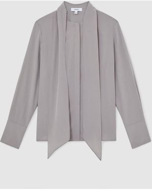 Reiss Matte-Silk Tie-Neck Blouse - Gray