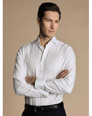 Charles Tyrwhitt Slim Fit Cutaway Non-Iron Herringbone 100% Cotton Shirt - Weiß