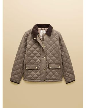 Joules Harrogate Check Diamond Quilted Jacket - Natural
