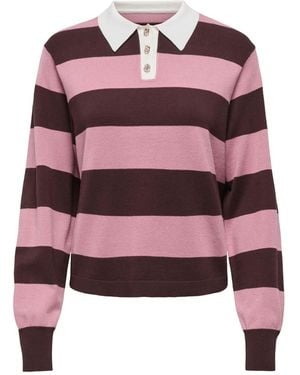 Jdy Knitted Stripe Polo Shirt - Pink