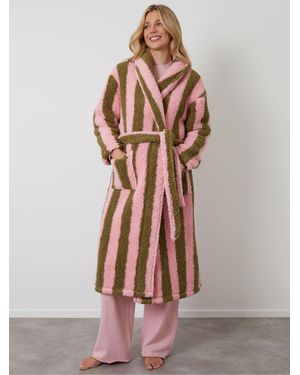 Threadbare Stripe Borg Dressing Gown - Pink