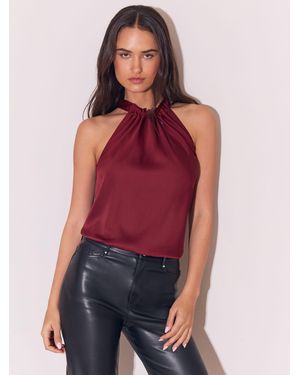 Lipsy Burgundy Satin Halter Neck Top - Red