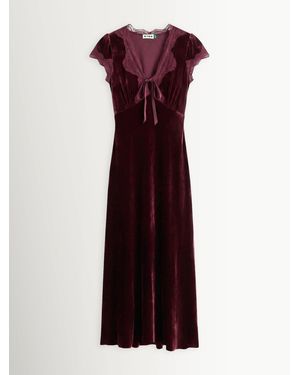 RIXO London Amari Velvet Lace Trim Midi Dress - Purple
