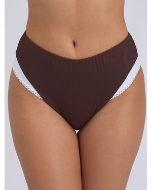 Boux Avenue Rivoli Picot High Waist Bikini Bottoms - Brown