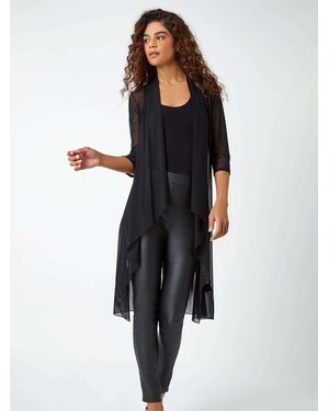 Roman 3/4 Sleeve Mesh Longline Kimono - Black