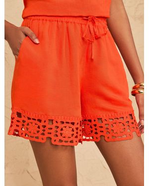 Love & Roses Viscose/Linen Crochet Trim Shorts - Orange