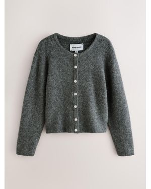 Nothing Ordinary Alpaca Wool Blend Crew Neck Knitted Cardigan - Gray