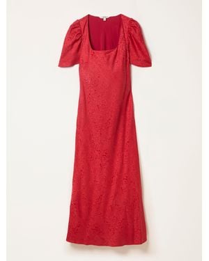 FatFace Fatface Luna Square Neck Jacquard Midi Dress - Red