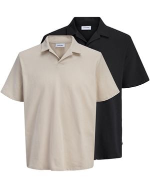 Jack & Jones Split Neck Polo Shirts 2 Pack - Gray