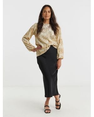 JD Williams Jd Williams Velvet Sequin Slash Neck Volume Sleeve Blouse - Metallic