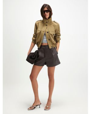 River Island Faux Suede Funnel Neck Bomber Jacket - Natural